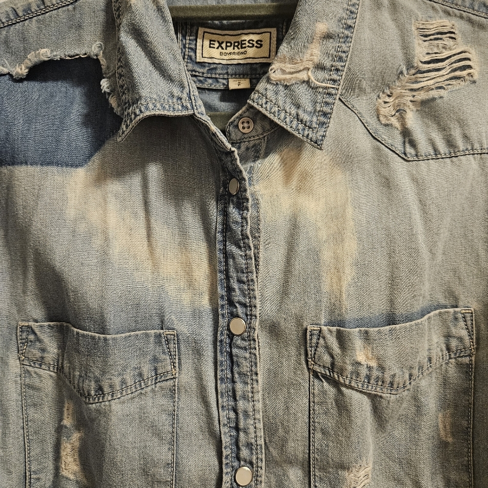 Express Blue Boyfriend Button Down - Size Small. … - image 2